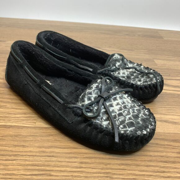 Minnetonka Britt Knit Plug Trapper Black Suede Women's Slipper - Size 9 - Picture 1 of 9